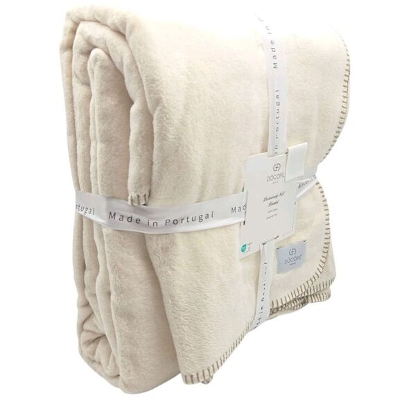 Docofil White King Size Cream Luxuriously Cotton Soft Blanket Made In Portugal - Picture 11 of 12